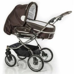 HESBA Condor Coupe Kinderwagen Außen 888 Innen 700 Teilleder Schwenkbare Vorderräder, Ledergriff Dunkelbraun
